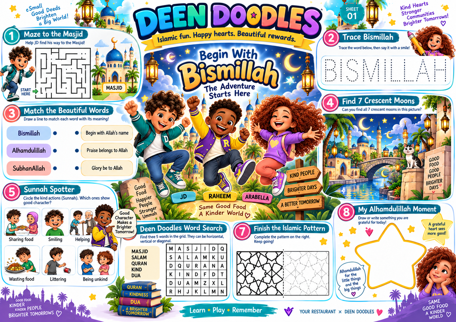 Begin With Bismillah Deen Doodles activity sheet